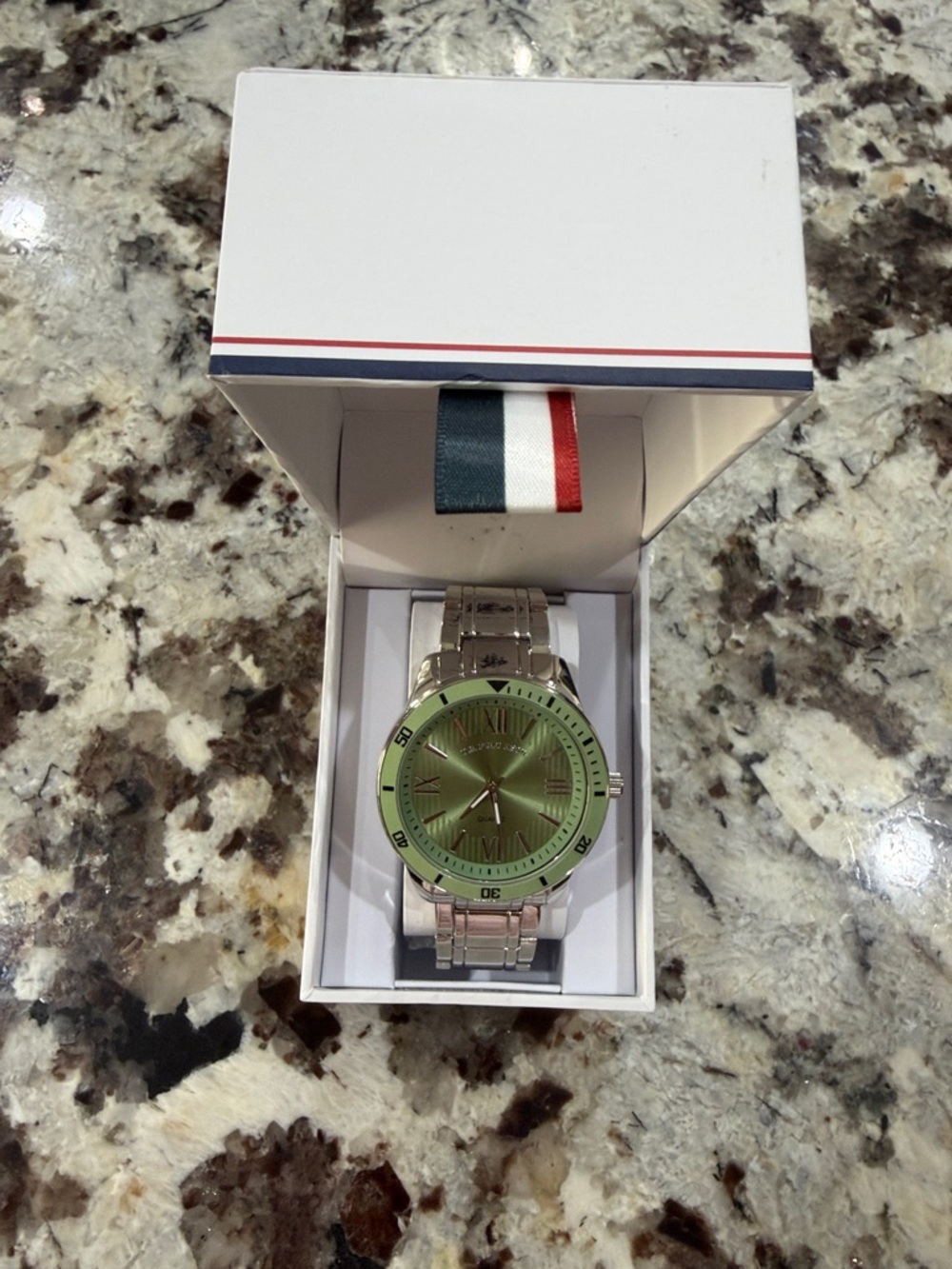 U.S. Polo Assn. Men's Silver Watch with Green Dial